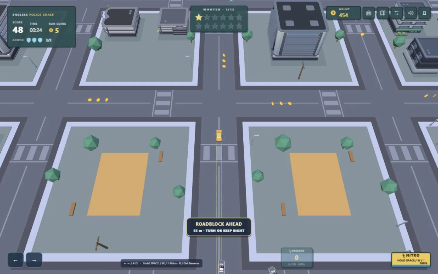 Actual Endless Police Chase gameplay: a taxi weaving through a 3D city